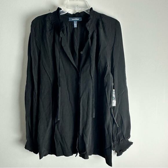 New ModCloth Boho Romance Tie Neck Blouse Top Whimsigoth Black Long Sleeves L - Picture 3 of 11